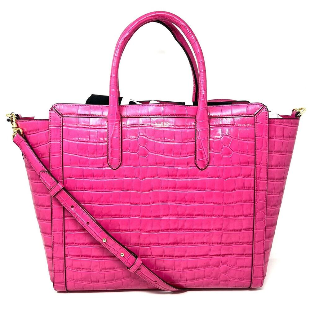 Lauren Ralph Lauren Embossed Leather Large Tyler Tote Bright Hot Spring Pink
